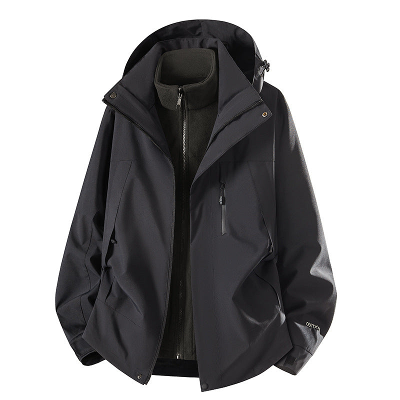 Herren zweiteilige Softshelljacke mit herausnehmbarer Fleece-Innenjacke, verstellbarer Kapuze und wasserabweisender Membran Drune