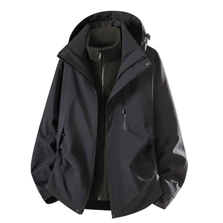 Herren zweiteilige Softshelljacke mit herausnehmbarer Fleece-Innenjacke, verstellbarer Kapuze und wasserabweisender Membran Drune