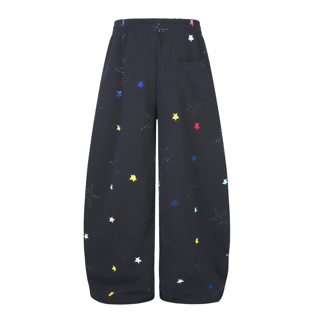 Damen Extraweite Palazzo-Capri-Sweathose mit Sternen-Print, Komfortbund und verstellbarem Saum Drune