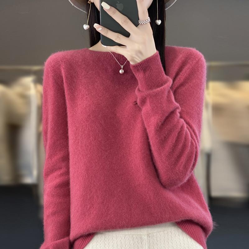 Damen Lockerer Feinstrick-Pullover mit Rundhalsausschnitt und flauschiger Angora-Optik Drune