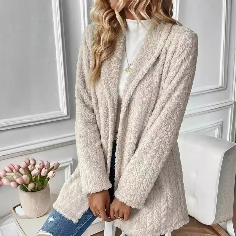 Damen Elegante und lässige Plüsch-Jacke mit strukturiertem Design Drune