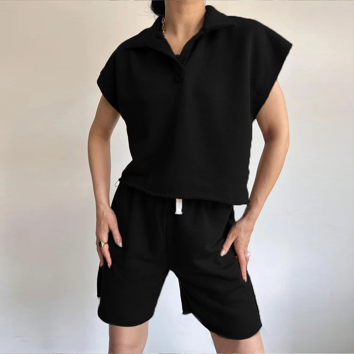 Damen lässiges Poloshirt und kurze Sweatshorts Set Drune