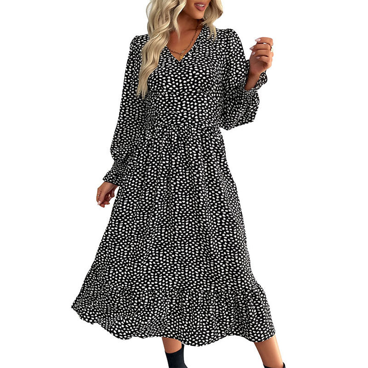 Damen Midikleid in Wickeloptik mit V-Ausschnitt, geraffter Taille und Volantstufe Drune