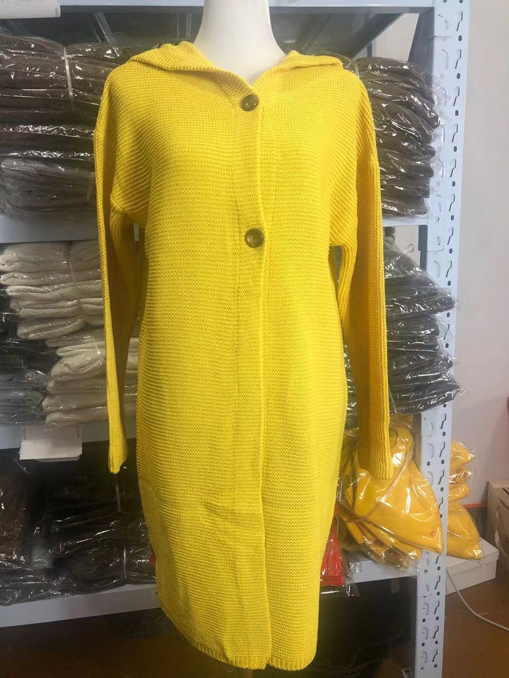 Damen Kapuzen-Strickmantel mit Oversize-Schnitt und Knopfleiste Drune
