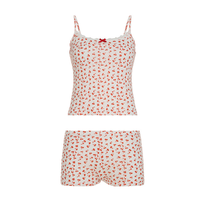 Damen Schlafanzug-Set aus atmungsaktivem Baumwollstoff mit zarten Herzmotiven Drune