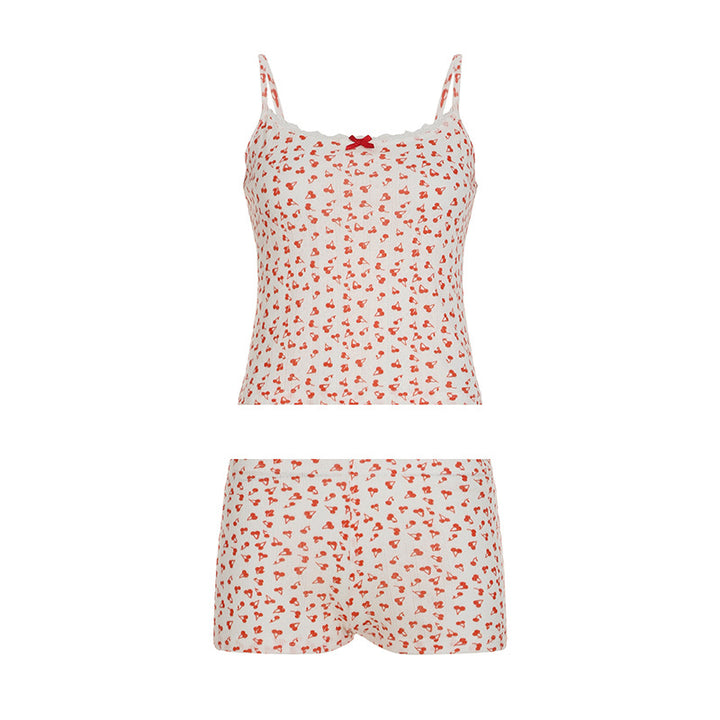Damen Schlafanzug-Set aus atmungsaktivem Baumwollstoff mit zarten Herzmotiven Drune
