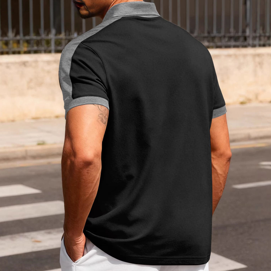 Herren nan Premium-Polo im Retro-Kontrastlook mit Hemdkragen und Dreiknopfleiste Drune