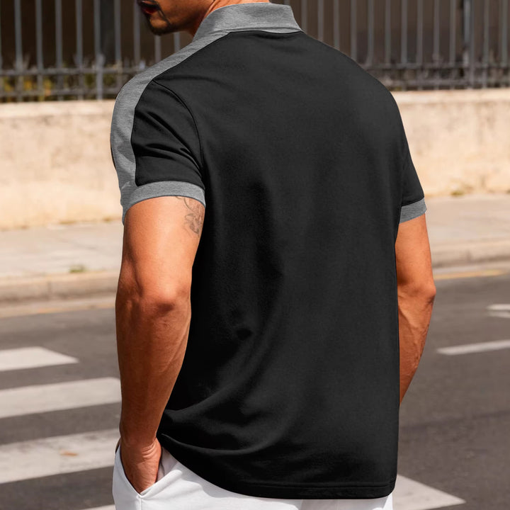 Herren nan Premium-Polo im Retro-Kontrastlook mit Hemdkragen und Dreiknopfleiste Drune