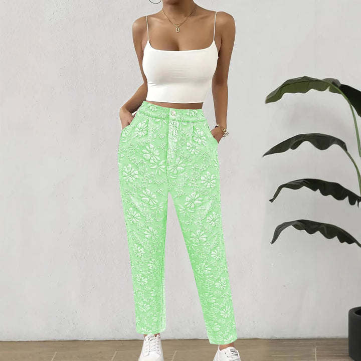 Damen Hochtaillierte Bundfalten‑Hose mit floralem Jacquard und geradem Bein Drune
