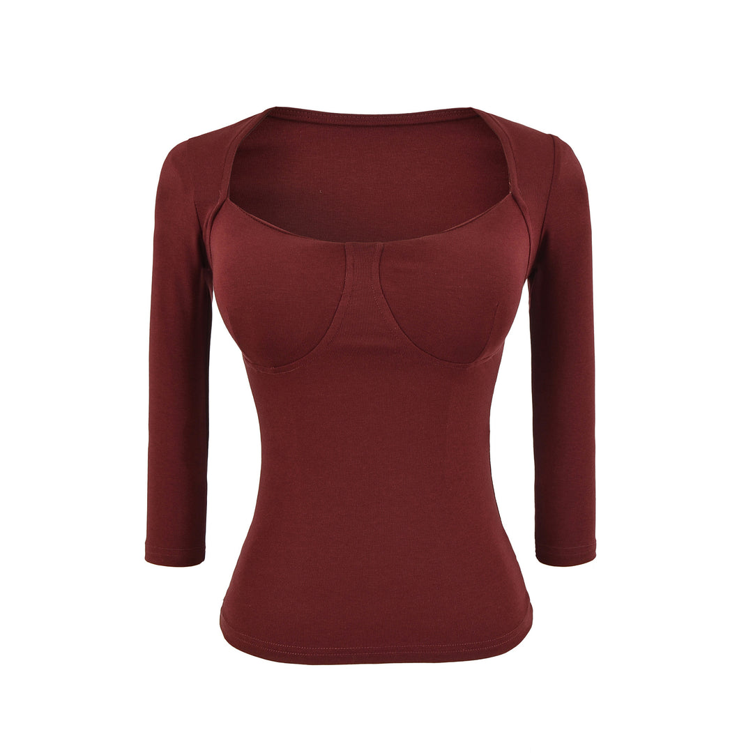 Damen Figurnahes Langarm-Top mit integrierter Bustier‑Kontur und quadratischem Ausschnitt Drune