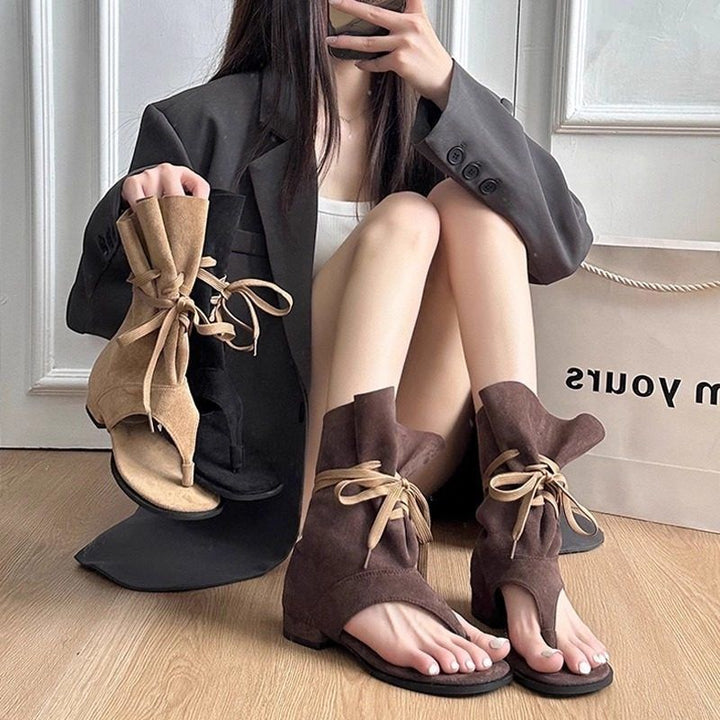 Damen Mittelhohe Sandalen‑Stiefelette mit Wickel‑Schnürung Drune