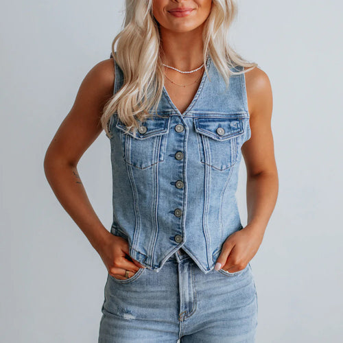 Damen Jeansweste mit Knopfleiste und praktischen Taschen Drune
