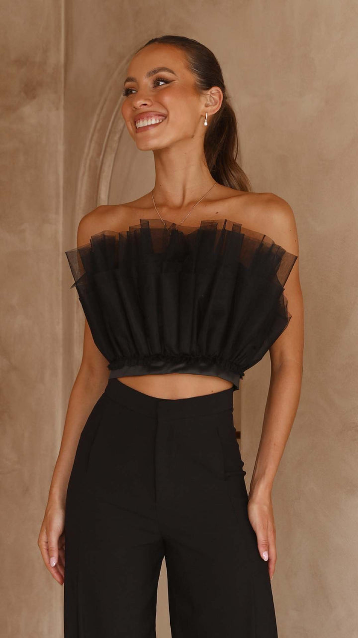 Damen cropped Oberteil mit transparenten Rüschendetails Drune