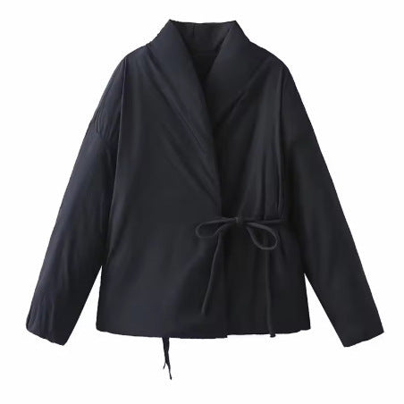 Damen 900+ gesteppte Wickeljacke mit Schalkragen und Taillenband Drune