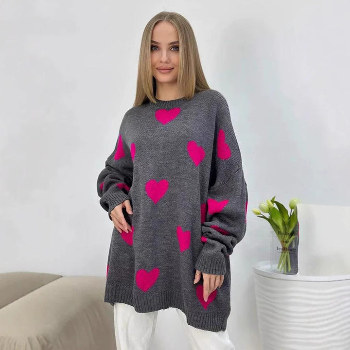 Damen Oversize Strickpullover mit Herz‑Motiv, Rippbündchen & weiter Silhouette Drune