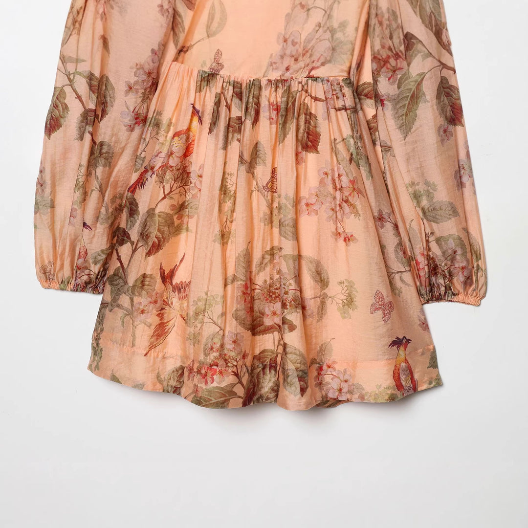 Damen nan florales V-Neck Stufenmidikleid mit tiefem Dekolleté und geraffter Taillenpartie Drune