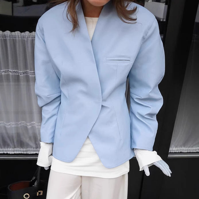 Damen Elegante Oversized-Blazerjacke mit asymmetrischem Schnitt und praktischen Taschen Drune