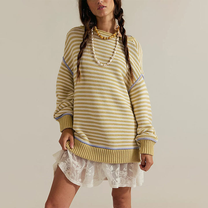 Damen gestreifter Pullover mit weichem Stoff und lässigem Schnitt Drune