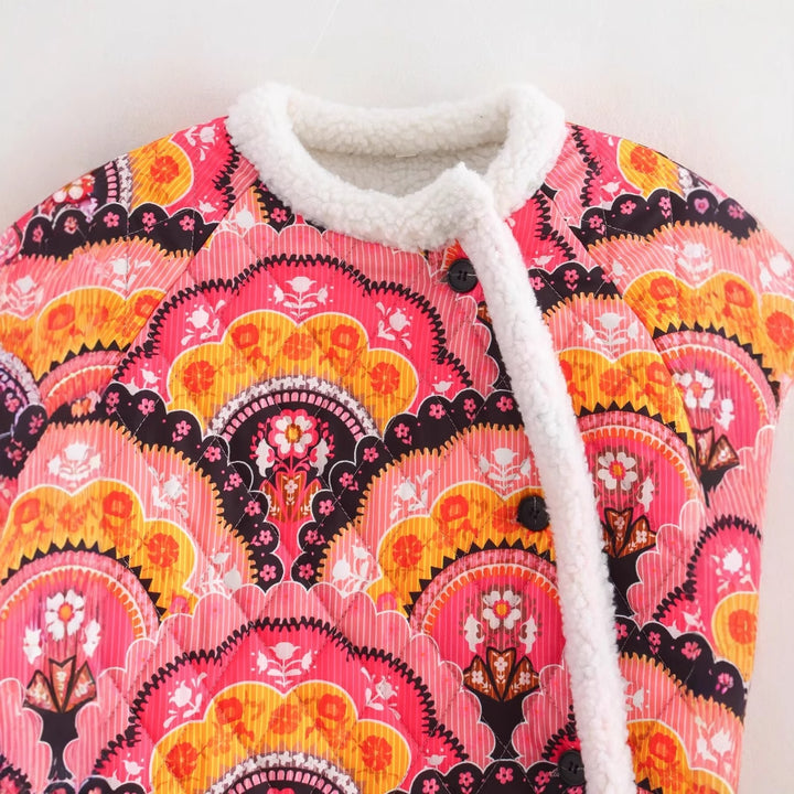 Damen Steppjacke mit floralen Mustern und kuscheligem Innenfutter Drune