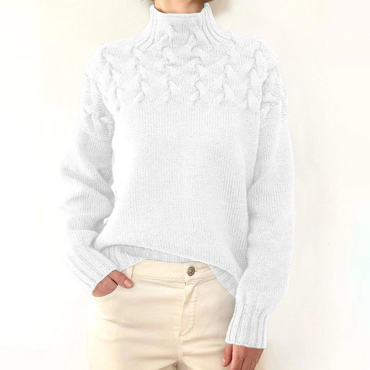 Damen nan Strickpullover mit Zopfstruktur und hohem Rollkragen Drune