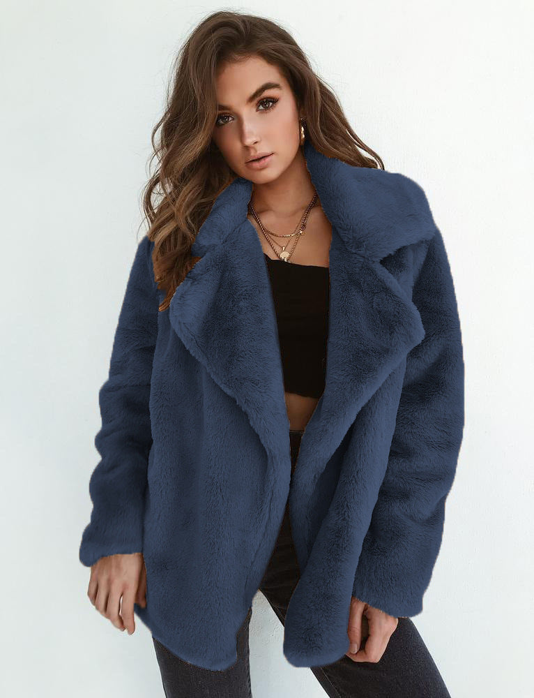 Damen elegante Fake-Fur Jacke mit weichem Kragen und lässigem Schnitt Drune