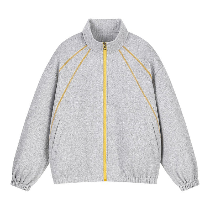 Unisex Oversize-Struktur-Trackjacke mit Stehkragen, Reißverschluss & Flatlock‑Details Drune