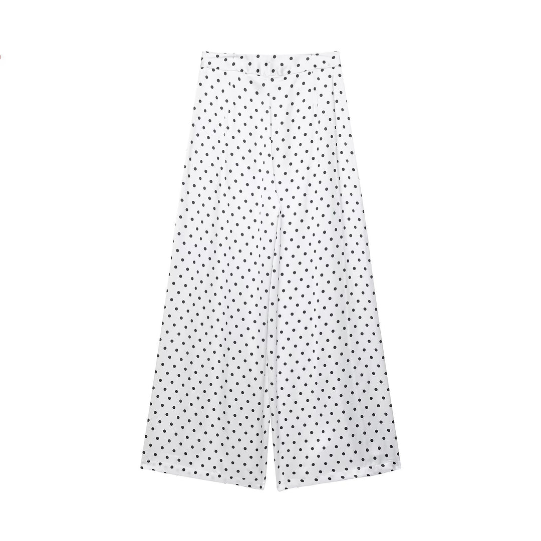 Damen Satinbluse mit übergroßem spitzen Hemdkragen, Faltenpartie und Pünktchen-Print Drune