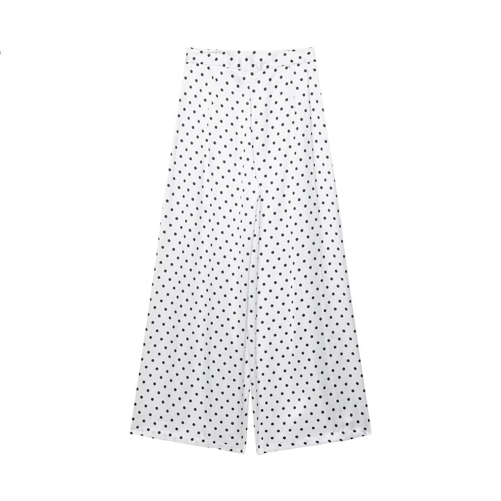 Damen Satinbluse mit übergroßem spitzen Hemdkragen, Faltenpartie und Pünktchen-Print Drune