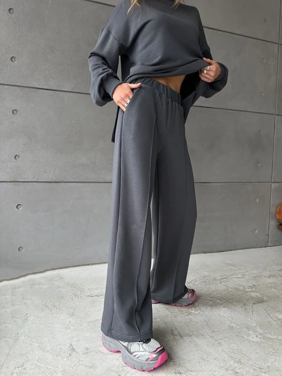 Damen eleganter Lounge-Zweiteiler mit Oversize-Sweatshirt und taillierter Weitbein-Hose Drune