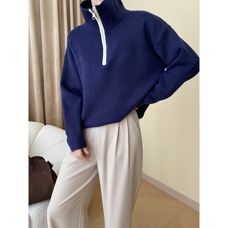 Damen Pullover mit halbem Reißverschluss und lässigem Schnitt Drune