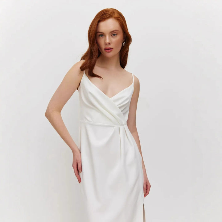 Damen elegantes Wickelkleid mit verstellbaren Trägern und schickem Frontschlitz Drune