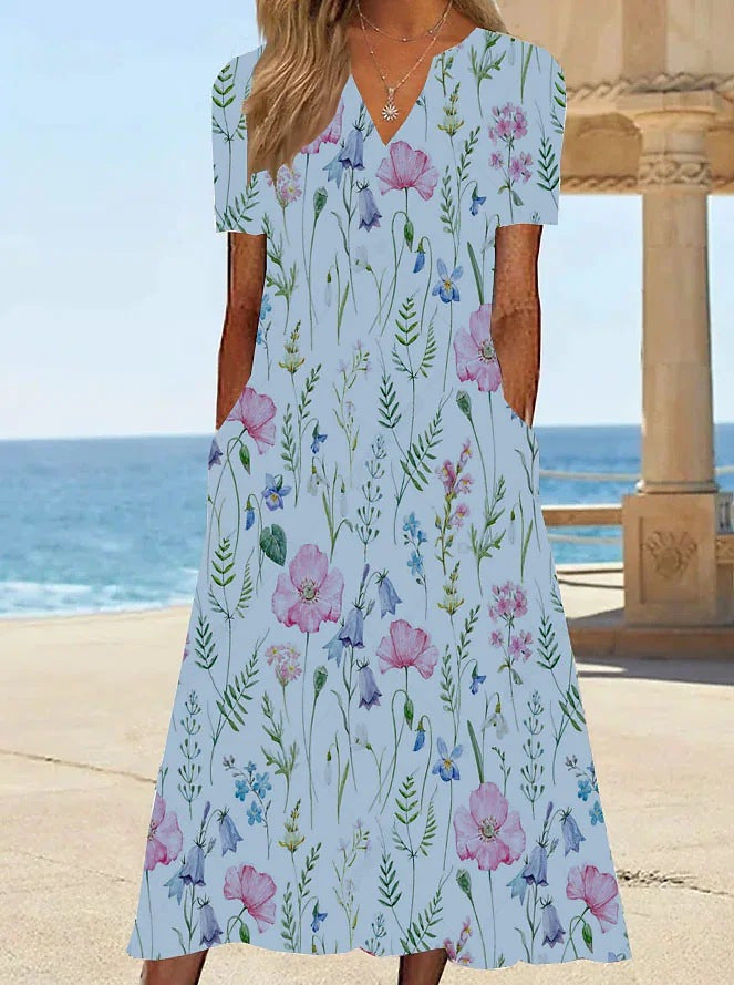 Damen Blumengemusterte Sommerkleid mit Taschen Drune