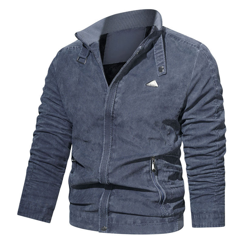 Herren Leichter Baumwollmix-Zipblouson mit Stehkragen und Reißverschlusstaschen Drune