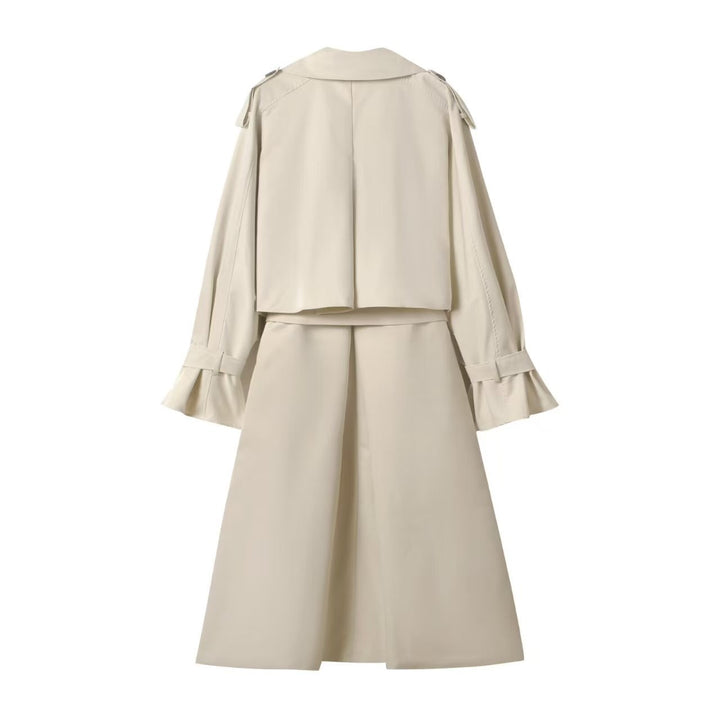 Damen Eleganter Trenchcoat mit Gürtel und oversized Kragen Drune