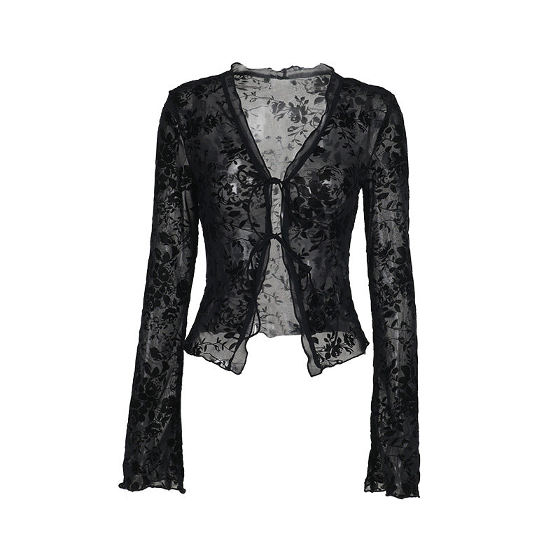 Damen Transparentes Spitzenoberteil mit floralem Design Drune