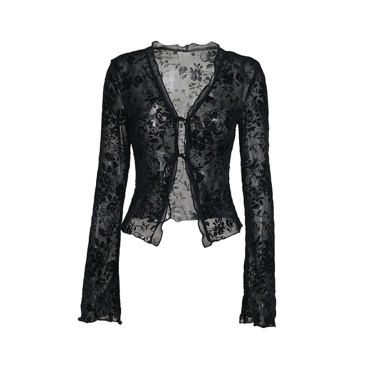 Damen Transparentes Spitzenoberteil mit floralem Design Drune