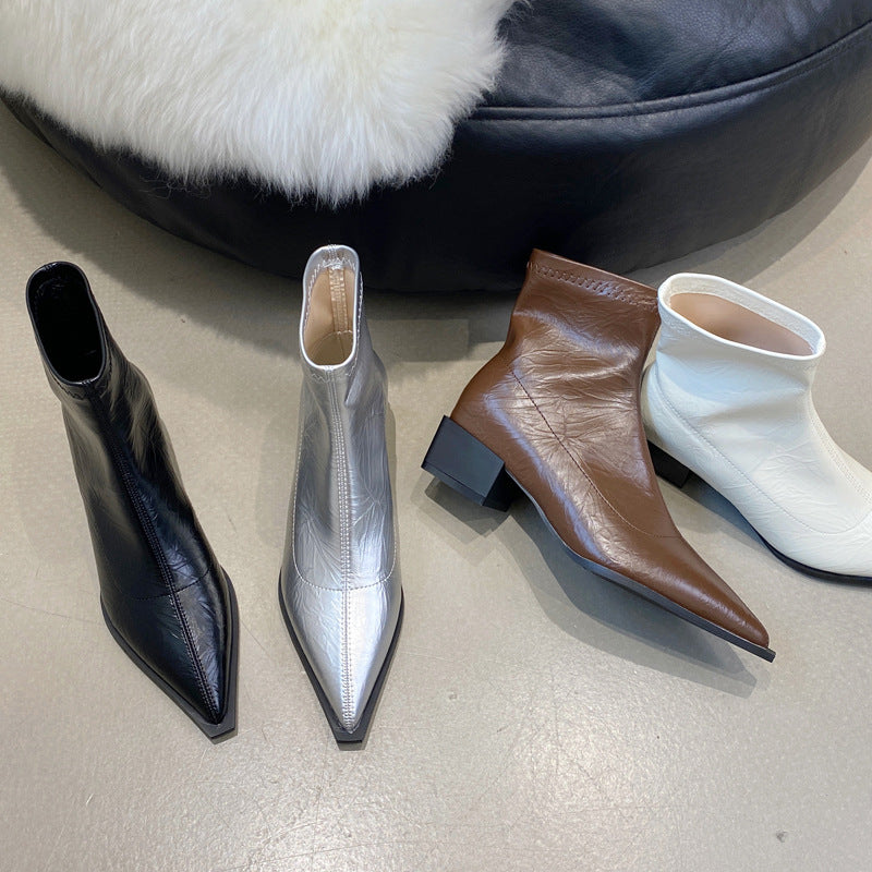 Damen Ankle Boots mit spitzer Zehenpartie und elegantem Blockabsatz Drune