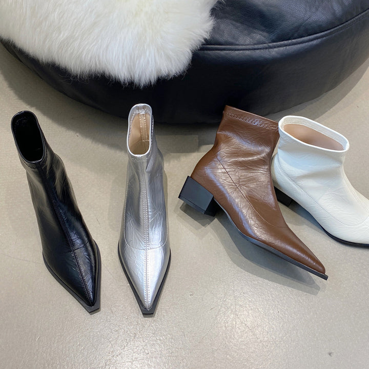 Damen Ankle Boots mit spitzer Zehenpartie und elegantem Blockabsatz Drune