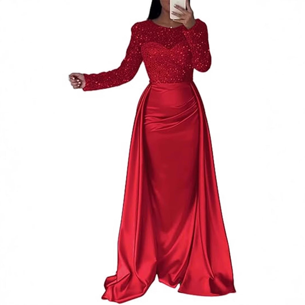 Damen Glamouröses Abendkleid mit funkelnden Perlen und fließendem Rock Drune