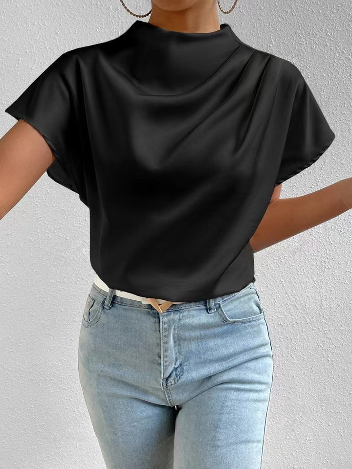 Damen Elegantes Satinoberteil mit hochgeschlossenem Ausschnitt und soften Drapierungen Drune