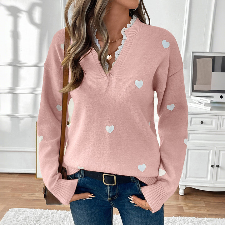 Damen Verspielter Strickpullover mit Herzmuster Drune
