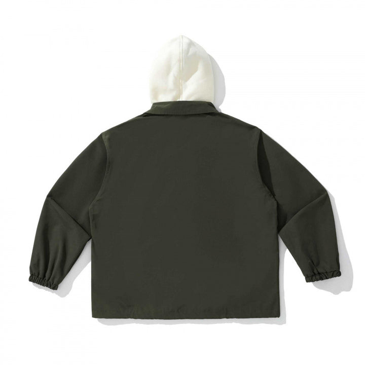 Unisex Zweilagige Overshirt Jacke mit angenähter Fleecekapuze und Druckknopfleiste Drune