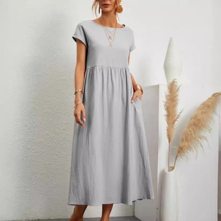 Damen lässiges Midikleid mit elegantem Schnitt und praktischen Taschen Drune