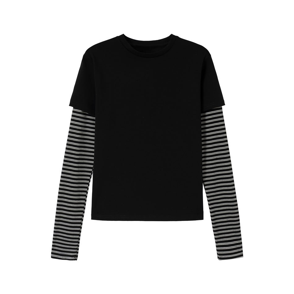 Unisex Layering-Langarmshirt mit gestreiften Einsatzärmeln und kurzärmeligem Overlay Drune