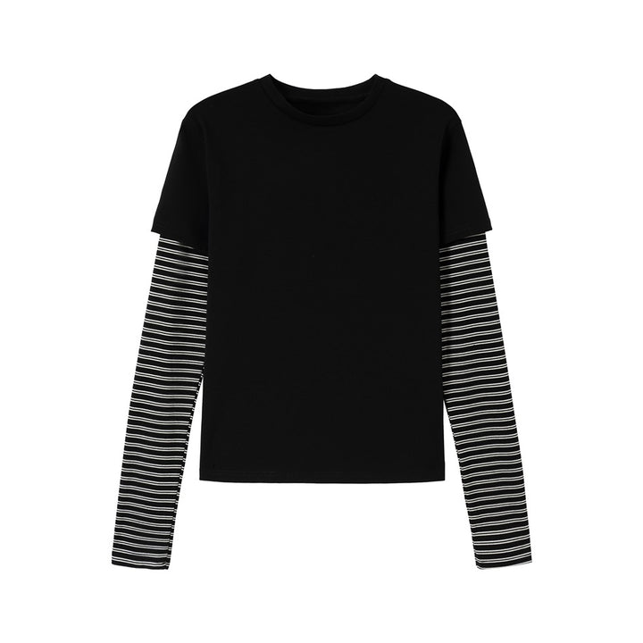 Unisex Layering-Langarmshirt mit gestreiften Einsatzärmeln und kurzärmeligem Overlay Drune