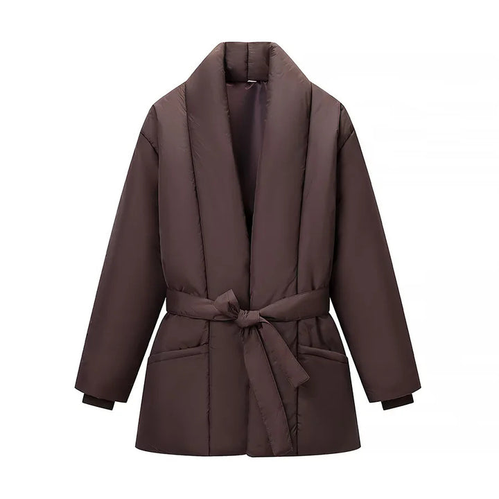 Damen nan wattierte Jacke mit Schalkragen, Bindegürtel und aufgesetzten Taschen Drune
