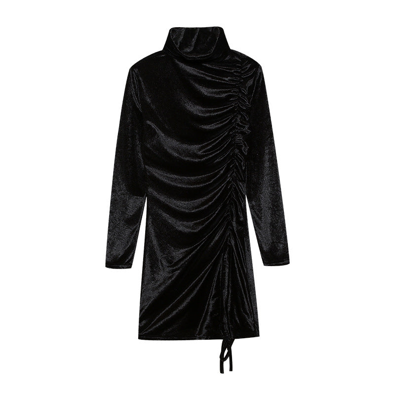 Damen Partykleid mit hochgeschlossenem Kragen und Raffungen Drune