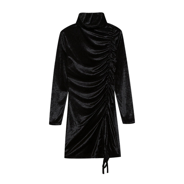 Damen Partykleid mit hochgeschlossenem Kragen und Raffungen Drune