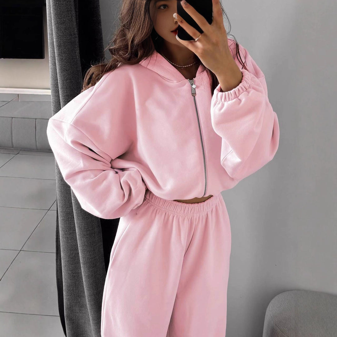 Damen cropped Fleece-Hoodie mit Reißverschluss und bequemen Bündchen Drune