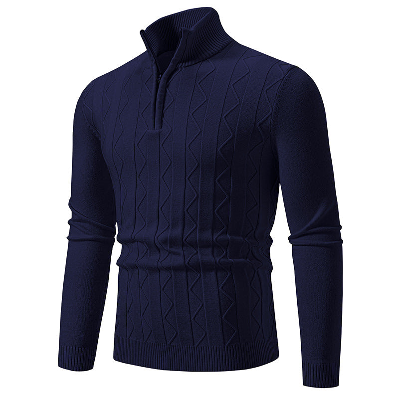 Herren Slim-Fit Halbzip-Strickpullover mit Mockneck, Zopfmuster und gerippten Bündchen Drune